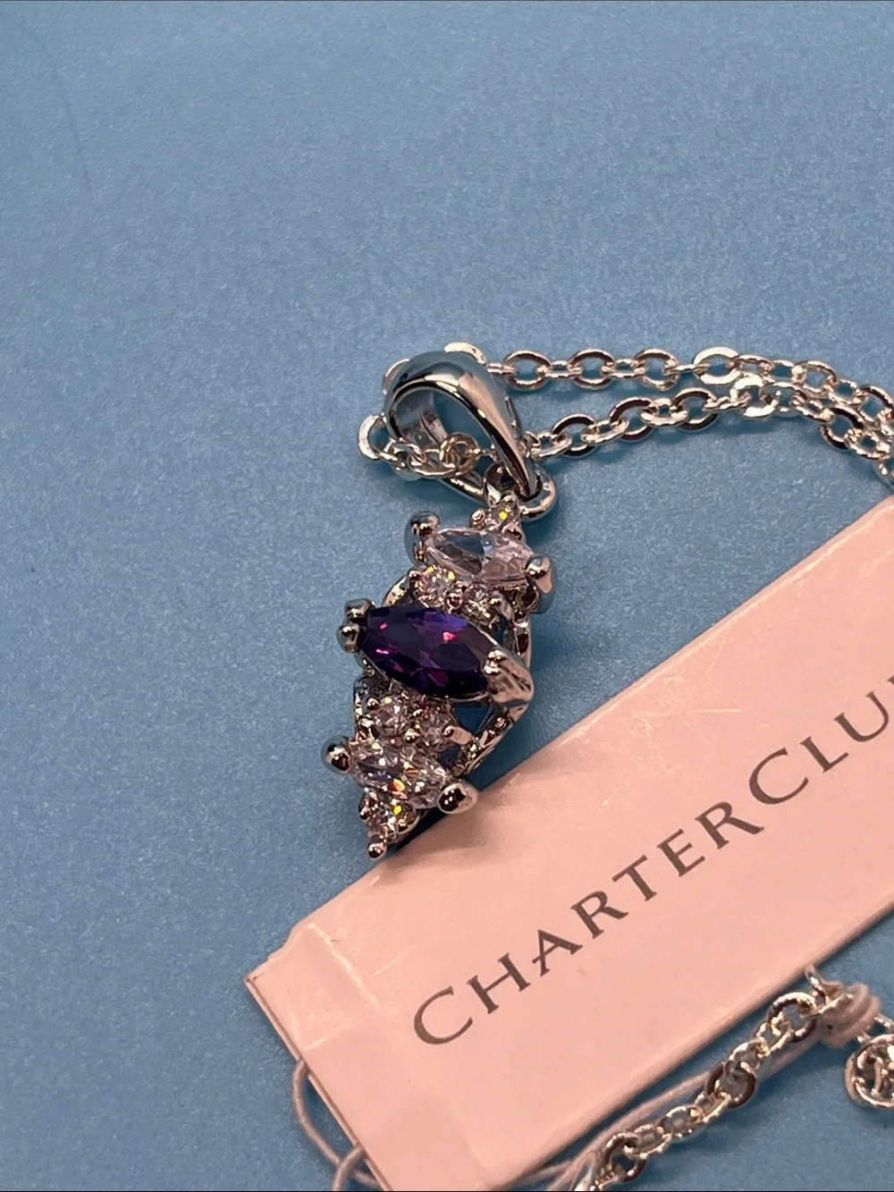 Charter Club Purple Crystal Pendant Necklace - Silver Chain